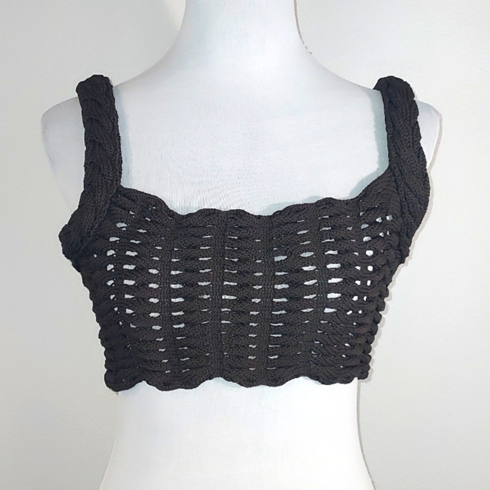Zara Black Crochet Knit Crop Top Size Small